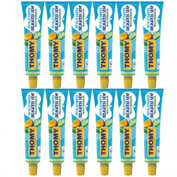 Thomy Delikatess Senf mittelscharf pikant gewürzt Tube 200ml 12er Pack