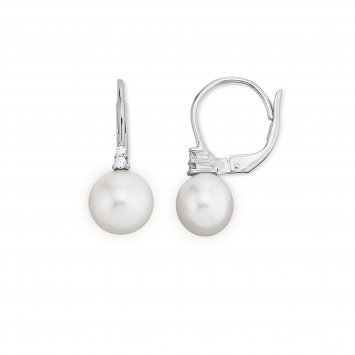 Ohrhänger Gold 585 mit weißen Perlen und 4 Brillanten zus. 0,05ct.