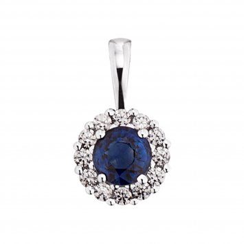 Anhänger Gold 585 mit 12x Brillant zus. 0,12ct. und Safir blau