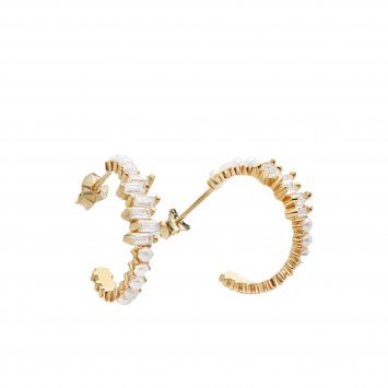 Creolen 925-Sterling Silber vergoldet Glänzend 1,8cm Zirkonia weiß