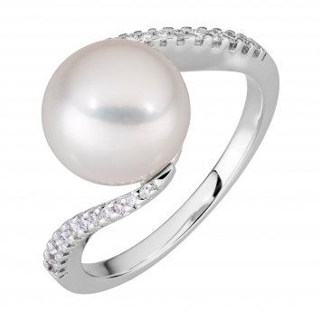 Ring Gold 585 mit 20x Brillant zus. 0,15ct. und weißer Perle