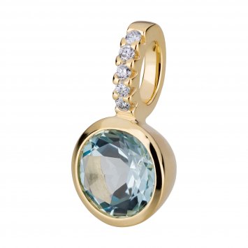 Anhänger Gold 585 mit 5x Brillant zus. 0,02ct. und Blautopas (beh.)
