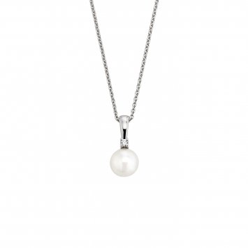 Halskette Gold 585 mit Brillant 0,025ct. und weißer Perle 6mm
