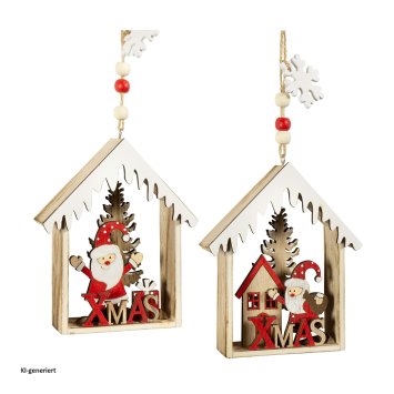 Baumschmuck Häuschen bunt, 2er Set Holz