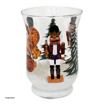Teelichthalter Ø 11 cm Glas mit Weihnachtsmotiv Nussknacker