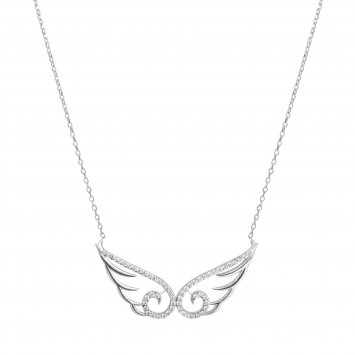 Kette Engelsflügelkette 925/- Sterling Silber rhodiniert Zirkonia Weiß