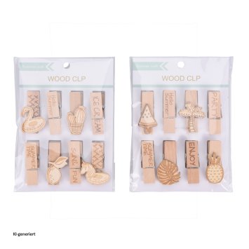 Briefklemme, 8 Stück Holz