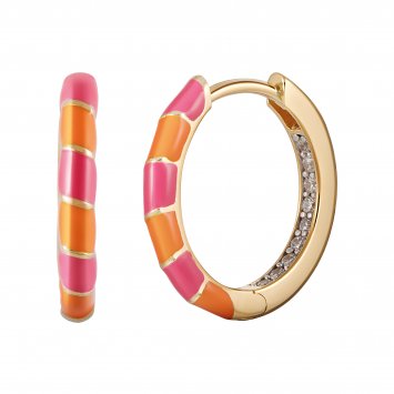 Creole 925  Silber vergoldet Email in pink und orange