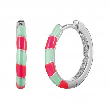 Creole 925  Silber rhodiniert Email in pink und türkis