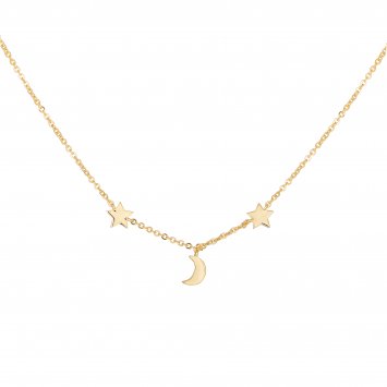 Collier 925 Sterling Silber vergoldet Mond Sterne