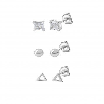 Ohrstecker Set 925 Sterling Silber rhodiniert Zirkonia