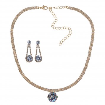 Set Kette Ohrringe Metall 51cm vergoldet glanz Glasstein weiß