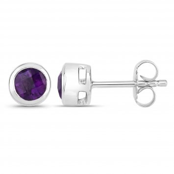 Ohrstecker 925-Sterling Silber rhodiniert glänzend Amethyst violett rund