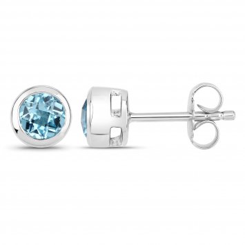 Ohrstecker 925-Sterling Silber rhodiniert Glänzend Topas blau rund