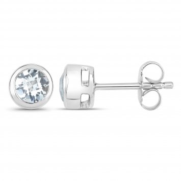 Ohrstecker 925-Sterling Silber rhodiniert glänzend Aquamarine hellblau rund