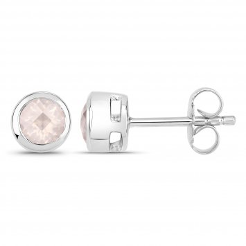 Ohrstecker 925-Sterling Silber rhodiniert glänzend Rosenquartz rosa rund
