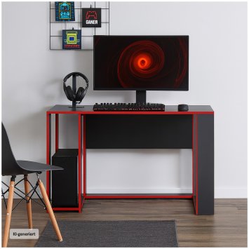 Gaming Schreibtisch Schwarz/Rot Moderner Gamer-Tisch 120 x 76 x 54 cm
