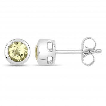 Ohrstecker 925-Sterling Silber rhodiniert glänzend Lemon Quartz gelb rund