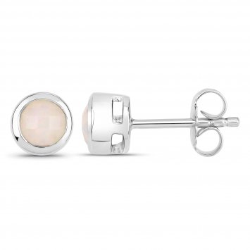 Ohrstecker 925-Sterling Silber rhodiniert glänzend Opal weiß rund