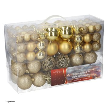 Weihnachtskugel Set, 100 Stück Gold