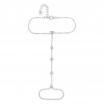 Handkette Silber 925 rhodiniert mit weißen Zirkonia-Steinen