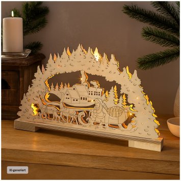 LED Holz Weihnachtsdeko mit Wintermotiv Batteriebetrieben