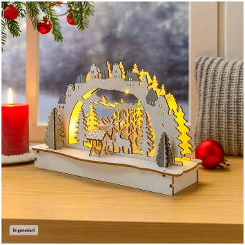 LED Holz Weihnachtsdeko mit Waldmotiv Batteriebetrieben