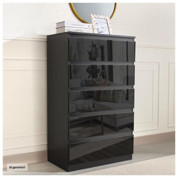 Sideboard Kenji 5 Schubladen Hochglanz Schwarz