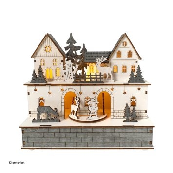Beleuchtete Weihnachtsszene mit beweglichen Figuren