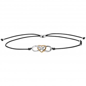 Armband 925 Silber rhodiniert vergoldet Zirkonia Nylon Band schwarz