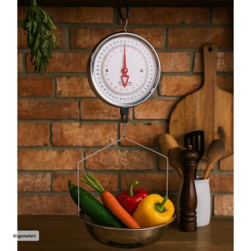 Analoge Hängewaage mit Edelstahl-Schale Robuste Marktwaage für Lebensmittel