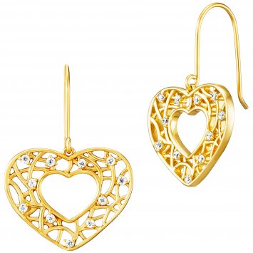Ohrhänger 925/- Sterling Silber vergoldet  Herz insgesamt 22 Zirkonia