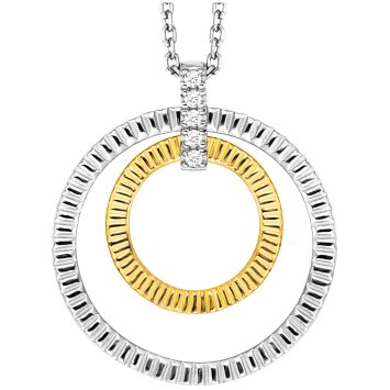 Anhänger mit Kette 925/- Sterling Silber rhodiniert/vergoldet  2 Kreise Zirkonia