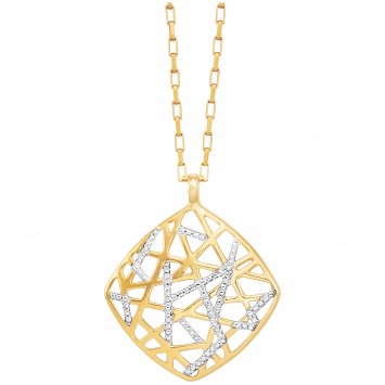 Anhänger mit Kette 925/- Sterling Silber vergoldet teils rhodiniert Viereck