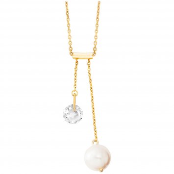 Anhänger mit Kette 925/- Sterling Silber vergoldet  Perle und Zirkonia