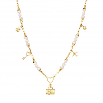 Anhänger mit Kette 925/- Sterling Silber vergoldet  mit Perlen und Charms