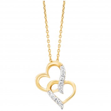 Anhänger mit Kette 925/- Sterling Silber rhodiniert/vergoldet  Herz 13 Zirkonia