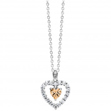 Anhänger mit Kette 925 Silber rhodiniert  Herz Zirkonia weiß champagner