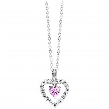 Anhänger mit Kette 925 Silber rhodiniert  Herz Zirkonia weiß rosa