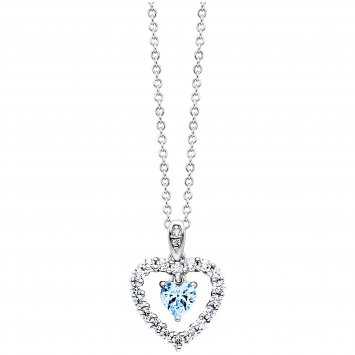 Anhänger mit Kette 925 Silber rhodiniert Herz Zirkonia weiß blau