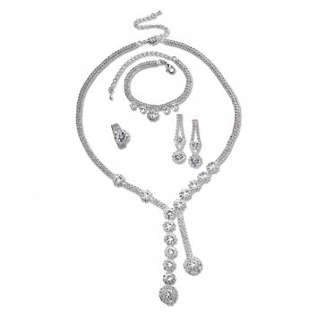 Set Kette Ohrringe Armband Ring Metall glanz Strass weiß