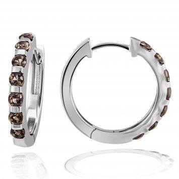 Creolen 585 Weißgold  Glänzend Rauchquarz braun