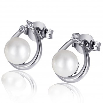 Ohrstecker 375 Weißgold  4 Brillanten weiß 2 Perlen