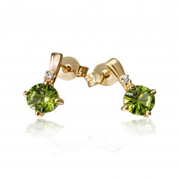 Ohrstecker 333 Gelbgold  Glänzend 2 Brillanten 2 Peridot grün
