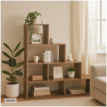 Stufenregal in Eiche Holzoptik Raumteiler Bücherregal 114 x 114 x 30 cm vielseitig einsetzba