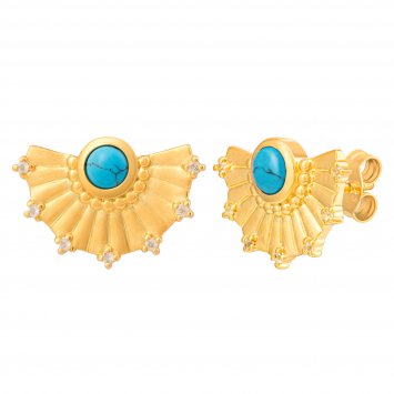 Ohrstecker 925 Silber vergoldet Fächer, Türkis & Weißtopas