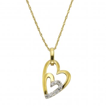 Halskette 375/- Gelbgold 2farbig Zirkonia Herz