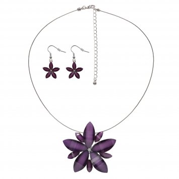 Schmuckset Set aus Collier und Ohrhaken Blüte lila