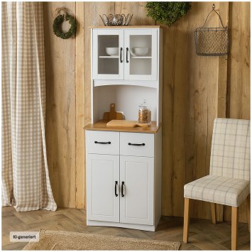 Eleganter Küchenschrank mit Glasvitrine Landhausstil Weiß