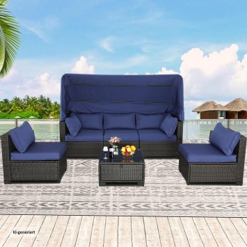 Loungemöbel Blau/Braun 6-teiliges Set